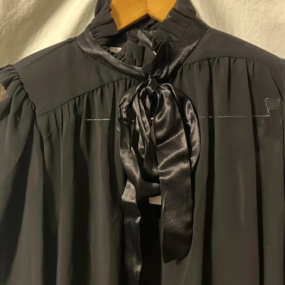 Zara Sheer Shoulder Pad Collared Nexk Tie Goth Blouse NWT - Picture 2 of 8